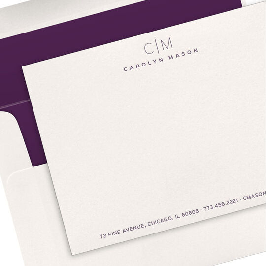Duo Initials Letterpress Flat Note Cards